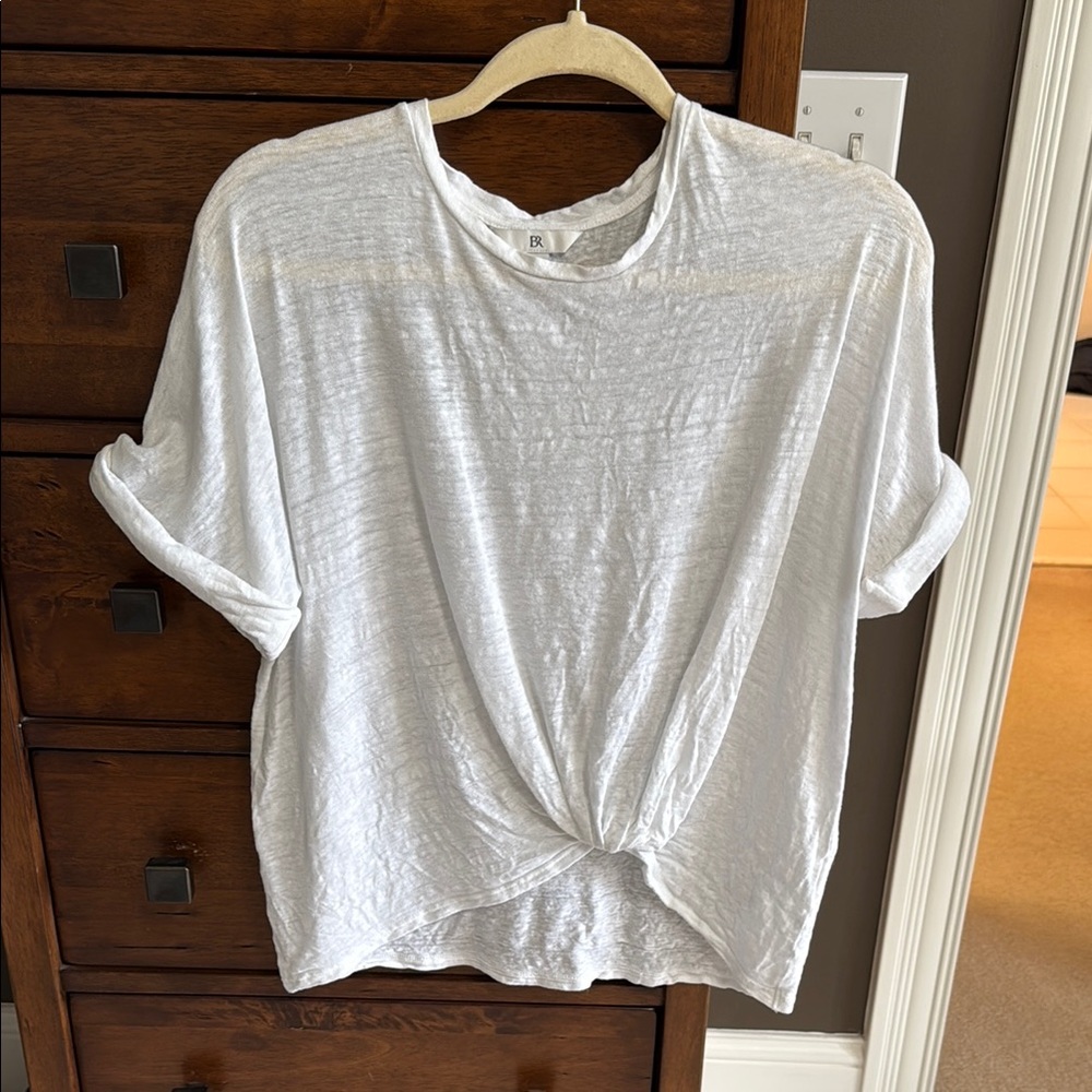 Banana Republic White T-shirt with Cuffed Sleeves and Tie Front